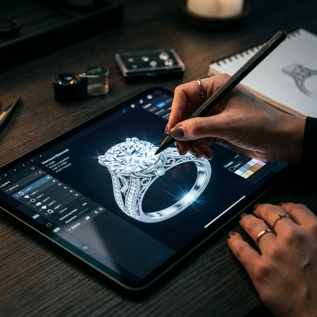 Hand designing ring on tablet